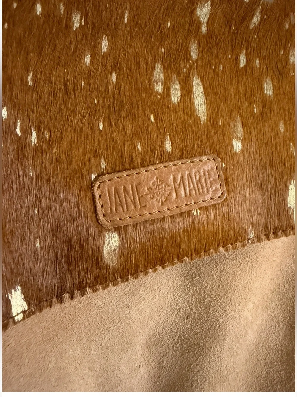 Jane Marie Gold Foil Hairon Suede Leather Crossbody Bag